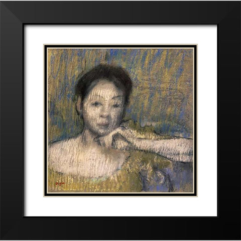 Bust of a Woman With Her Left Hand On Her Chin Black Modern Wood Framed Art Print with Double Matting by Degas, Edgar