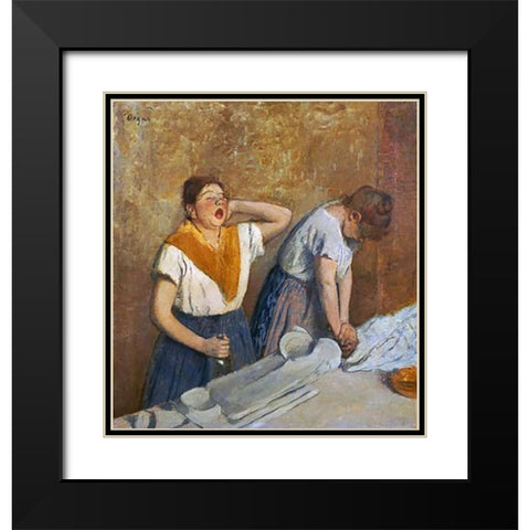 The Laundry Workers Ironing Black Modern Wood Framed Art Print with Double Matting by Degas, Edgar