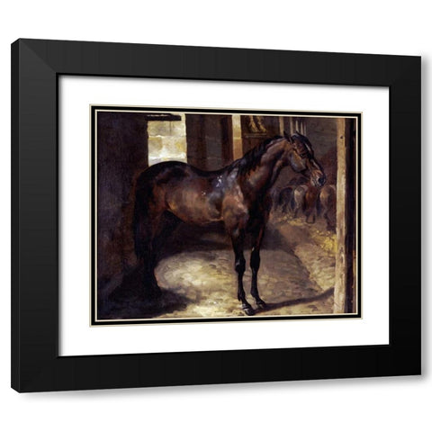 Anglo-Arabian Stallion In The Imperial Stables at Versailles Black Modern Wood Framed Art Print with Double Matting by Gericault, Theodore