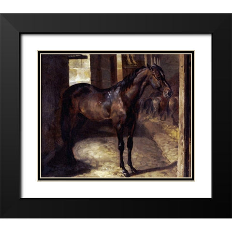 Anglo-Arabian Stallion In The Imperial Stables at Versailles Black Modern Wood Framed Art Print with Double Matting by Gericault, Theodore