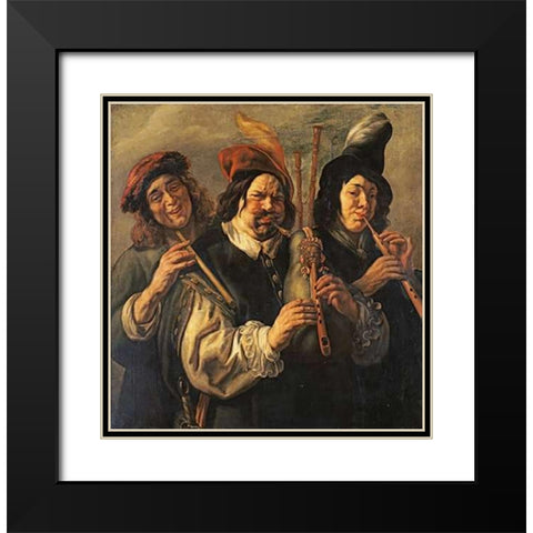 Three Musicians Black Modern Wood Framed Art Print with Double Matting by Jordaens, Jacob