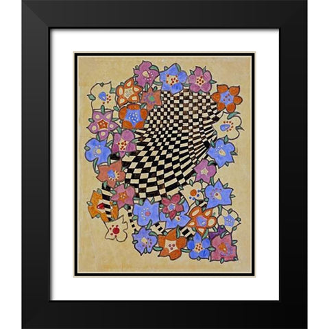 Floral and Chequered Fabric Design, Circa 1916 Black Modern Wood Framed Art Print with Double Matting by Mackintosh, Charles Rennie