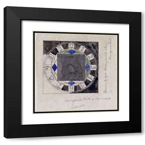 Design For Clock Face, 1917 Black Modern Wood Framed Art Print with Double Matting by Mackintosh, Charles Rennie