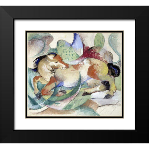 Jumping Horse Black Modern Wood Framed Art Print with Double Matting by Marc, Franz
