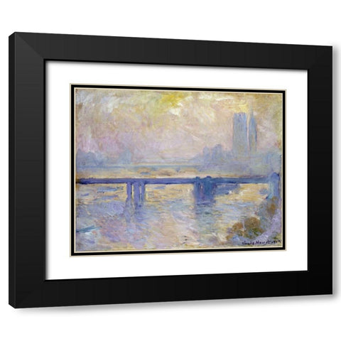 Charing Cross Bridge Black Modern Wood Framed Art Print with Double Matting by Monet, Claude