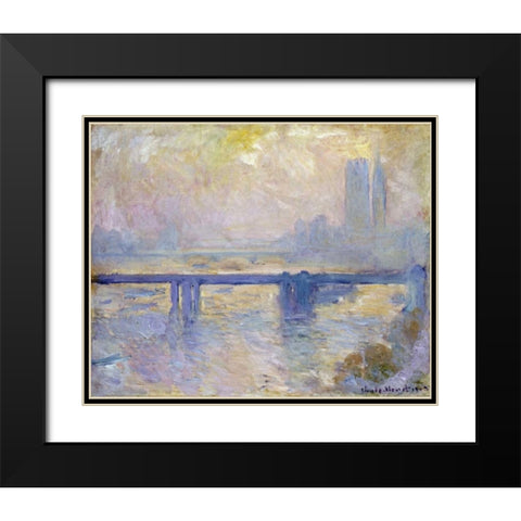 Charing Cross Bridge Black Modern Wood Framed Art Print with Double Matting by Monet, Claude