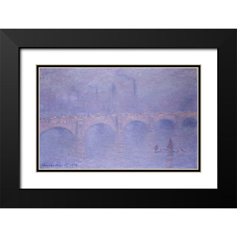 Waterloo Bridge, Misty Sunshine Black Modern Wood Framed Art Print with Double Matting by Monet, Claude