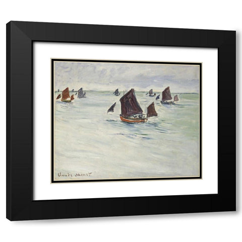 Fishing Boats off Pourville, 1882 Black Modern Wood Framed Art Print with Double Matting by Monet, Claude