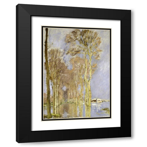 Inondation Black Modern Wood Framed Art Print with Double Matting by Monet, Claude
