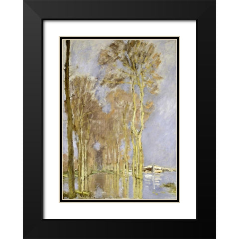Inondation Black Modern Wood Framed Art Print with Double Matting by Monet, Claude