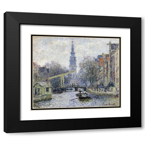 Canal, Amsterdam Black Modern Wood Framed Art Print with Double Matting by Monet, Claude