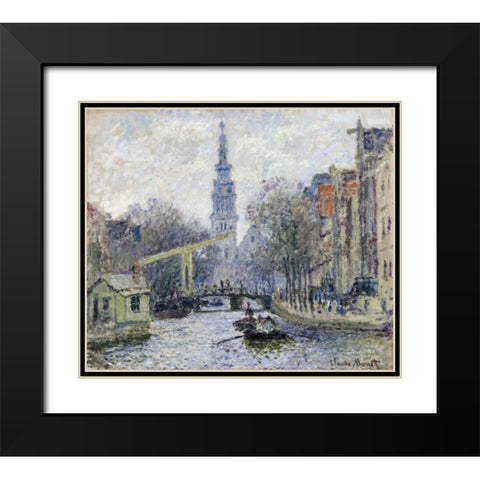 Canal, Amsterdam Black Modern Wood Framed Art Print with Double Matting by Monet, Claude