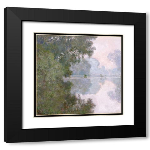 Morning on the Seine, Near Giverny Black Modern Wood Framed Art Print with Double Matting by Monet, Claude