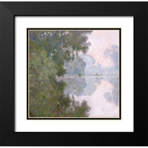 Morning on the Seine, Near Giverny Black Modern Wood Framed Art Print with Double Matting by Monet, Claude