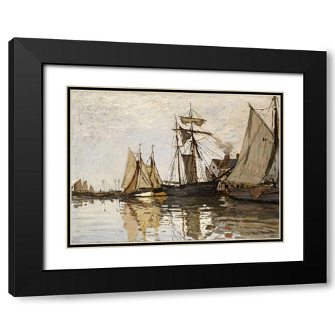 The Port of Honfleur Black Modern Wood Framed Art Print with Double Matting by Monet, Claude