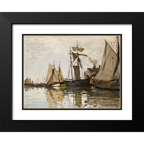 The Port of Honfleur Black Modern Wood Framed Art Print with Double Matting by Monet, Claude