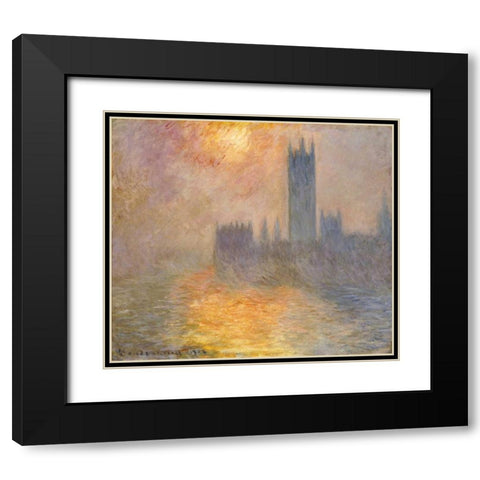 Parliament at Sunset Black Modern Wood Framed Art Print with Double Matting by Monet, Claude