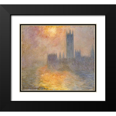 Parliament at Sunset Black Modern Wood Framed Art Print with Double Matting by Monet, Claude
