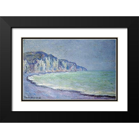 Cliffs at Pourville Black Modern Wood Framed Art Print with Double Matting by Monet, Claude