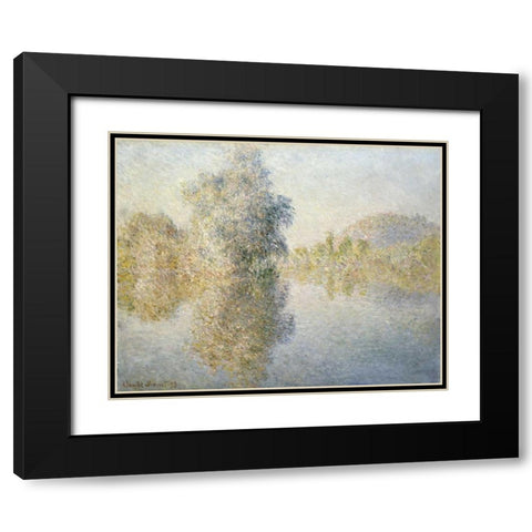 Early Morning on the Seine at Giverny Black Modern Wood Framed Art Print with Double Matting by Monet, Claude