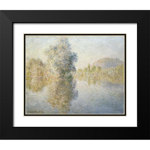 Early Morning on the Seine at Giverny Black Modern Wood Framed Art Print with Double Matting by Monet, Claude