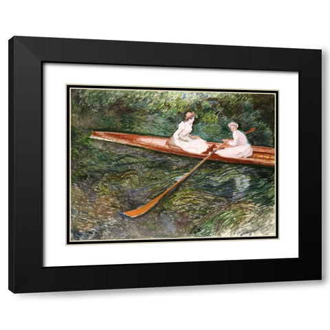 The Pink Rowing Boat Black Modern Wood Framed Art Print with Double Matting by Monet, Claude