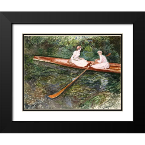 The Pink Rowing Boat Black Modern Wood Framed Art Print with Double Matting by Monet, Claude
