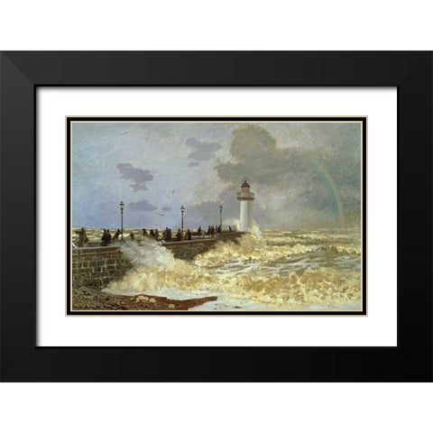 The Quay at Le Havre Black Modern Wood Framed Art Print with Double Matting by Monet, Claude
