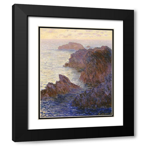Rocky Point at Port-Goulphar, 1886 Black Modern Wood Framed Art Print with Double Matting by Monet, Claude