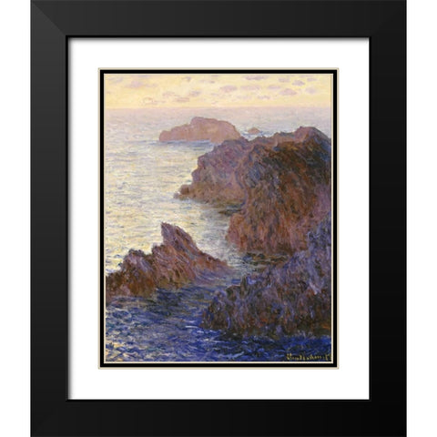 Rocky Point at Port-Goulphar, 1886 Black Modern Wood Framed Art Print with Double Matting by Monet, Claude