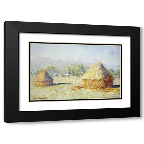 Haystacks, Morning Effect Black Modern Wood Framed Art Print with Double Matting by Monet, Claude