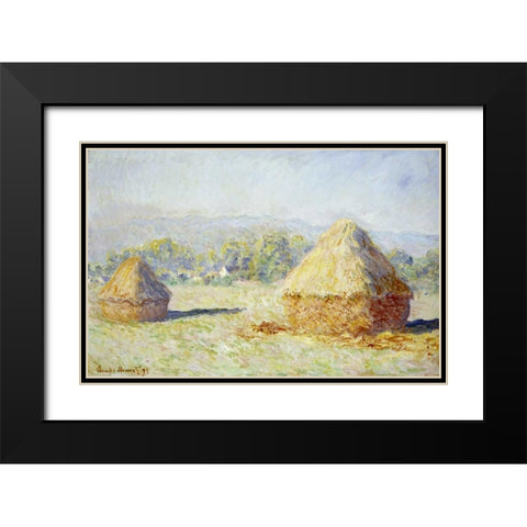 Haystacks, Morning Effect Black Modern Wood Framed Art Print with Double Matting by Monet, Claude