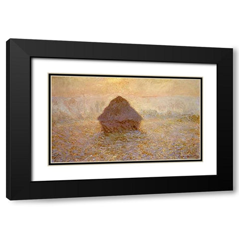 Haystacks, Sun on the Mist Black Modern Wood Framed Art Print with Double Matting by Monet, Claude