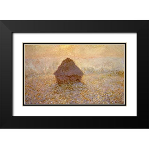 Haystacks, Sun on the Mist Black Modern Wood Framed Art Print with Double Matting by Monet, Claude