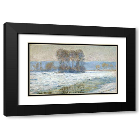 The Seine at Bennecourt, Winter Black Modern Wood Framed Art Print with Double Matting by Monet, Claude