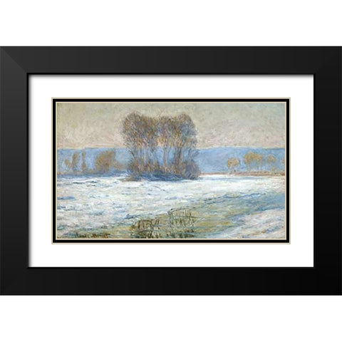 The Seine at Bennecourt, Winter Black Modern Wood Framed Art Print with Double Matting by Monet, Claude