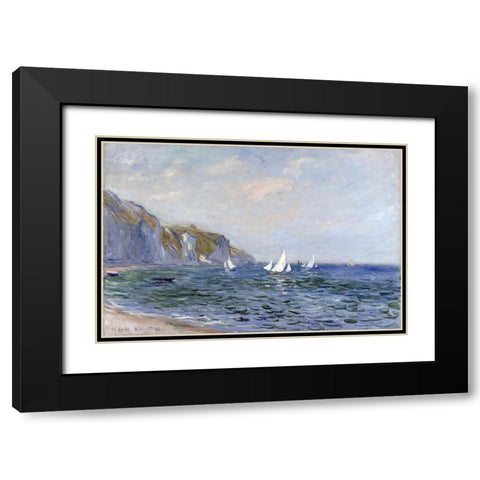 Cliffs and Sailboats at Pourville Black Modern Wood Framed Art Print with Double Matting by Monet, Claude