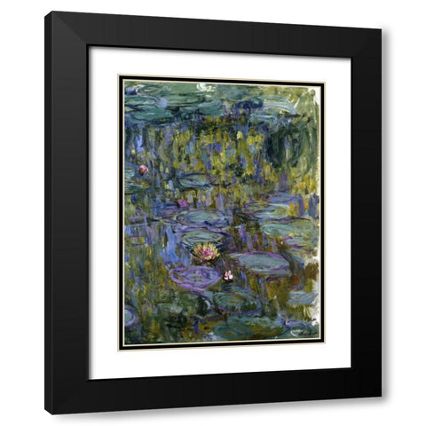 Water Lilies Black Modern Wood Framed Art Print with Double Matting by Monet, Claude