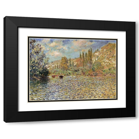 The Seine at Vetheuil Black Modern Wood Framed Art Print with Double Matting by Monet, Claude