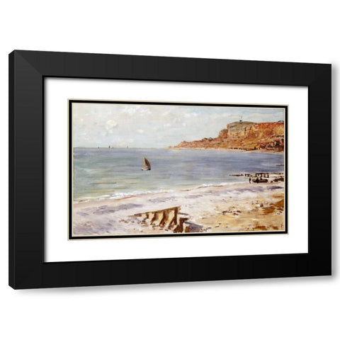 Seascape at Sainte-Adresse Black Modern Wood Framed Art Print with Double Matting by Monet, Claude
