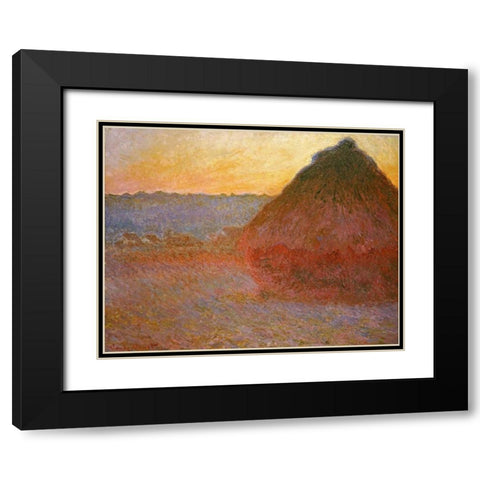 Haystacks, Pink and Blue Impressions Black Modern Wood Framed Art Print with Double Matting by Monet, Claude