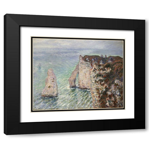 LAiguille et la Porte dAval, Etretat Black Modern Wood Framed Art Print with Double Matting by Monet, Claude