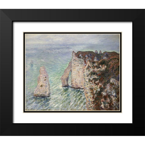 LAiguille et la Porte dAval, Etretat Black Modern Wood Framed Art Print with Double Matting by Monet, Claude