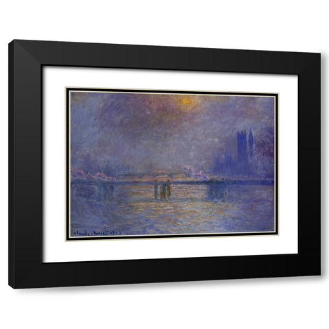 Charing Cross Bridge, The Thames Black Modern Wood Framed Art Print with Double Matting by Monet, Claude