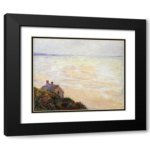 The Hut at Trouville; Low Tide Black Modern Wood Framed Art Print with Double Matting by Monet, Claude