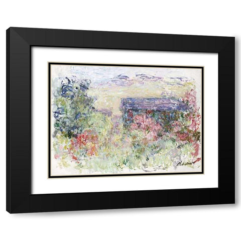 The House Through the Roses Black Modern Wood Framed Art Print with Double Matting by Monet, Claude