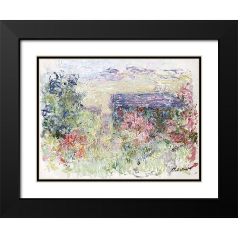 The House Through the Roses Black Modern Wood Framed Art Print with Double Matting by Monet, Claude