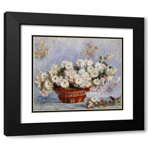 Chrysanthemums Black Modern Wood Framed Art Print with Double Matting by Monet, Claude
