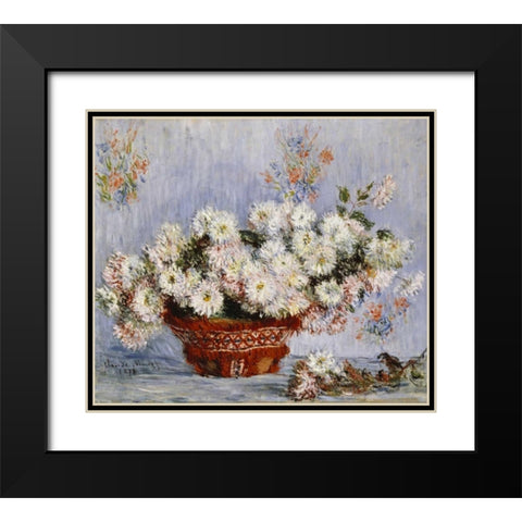 Chrysanthemums Black Modern Wood Framed Art Print with Double Matting by Monet, Claude