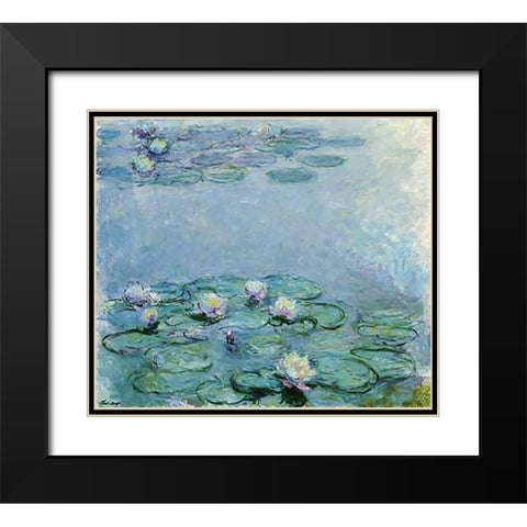 Water Lilies Black Modern Wood Framed Art Print with Double Matting by Monet, Claude